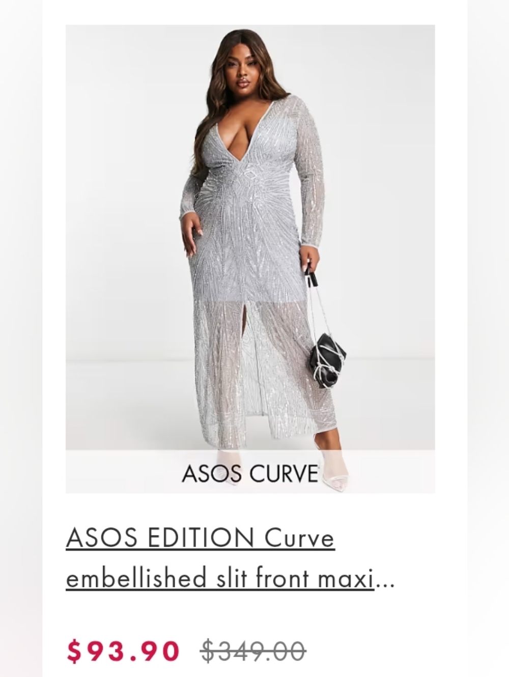 ASOS EDITION Curve embellished Beaded slit front dress ice blue (Gray) US 18 - Picture 6 of 7